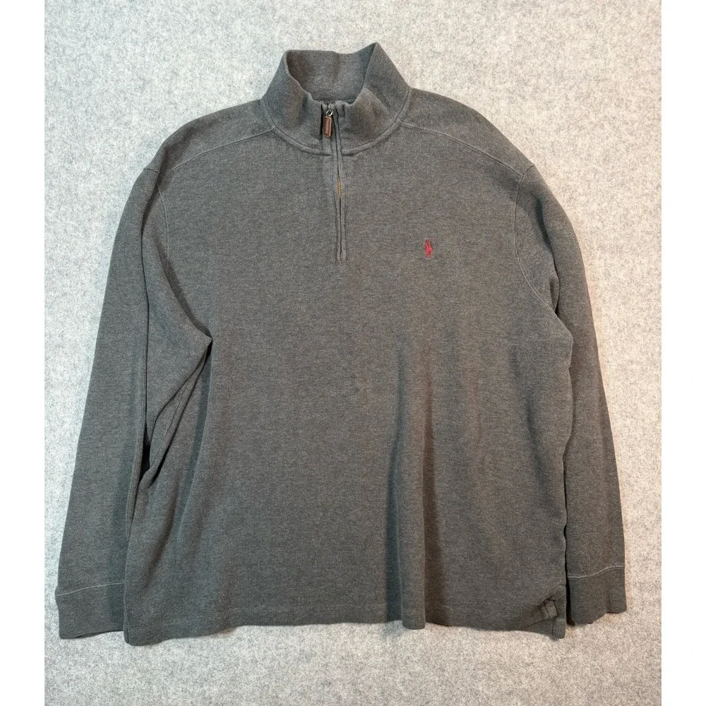 Polo Ralph Lauren Mens XXL Quarter Zip Pullover Sweater Grey‎ Cotton Pony Logo